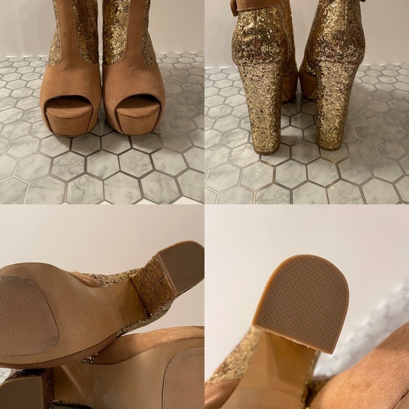 Steve Madden Gold Glitter & Tan Suede Booties Sz. 9 - Picture 4 of 4